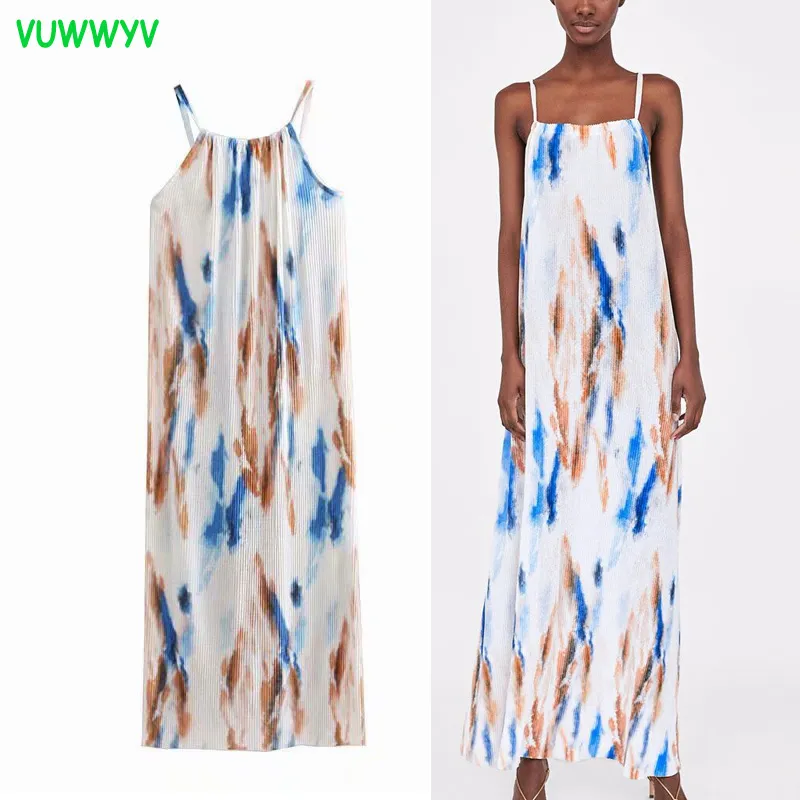 Vit Tie Dye nådde Midi Kvinna Klänning Sommar Elegant Backless Straps Party Women Flowing Beach Style Vestidos 210430