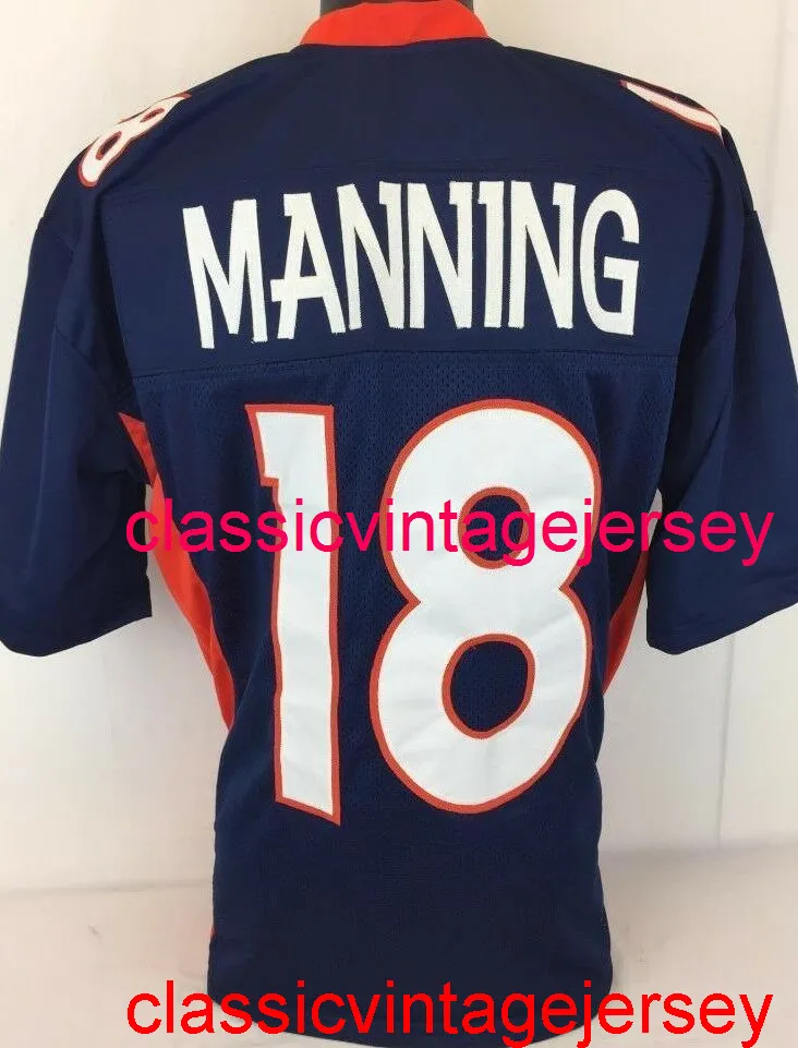 Homens costurados homens jovens peyton manning costurado margem de futebol azul bordado personalizado qualquer nome número xs-5xl 6xl