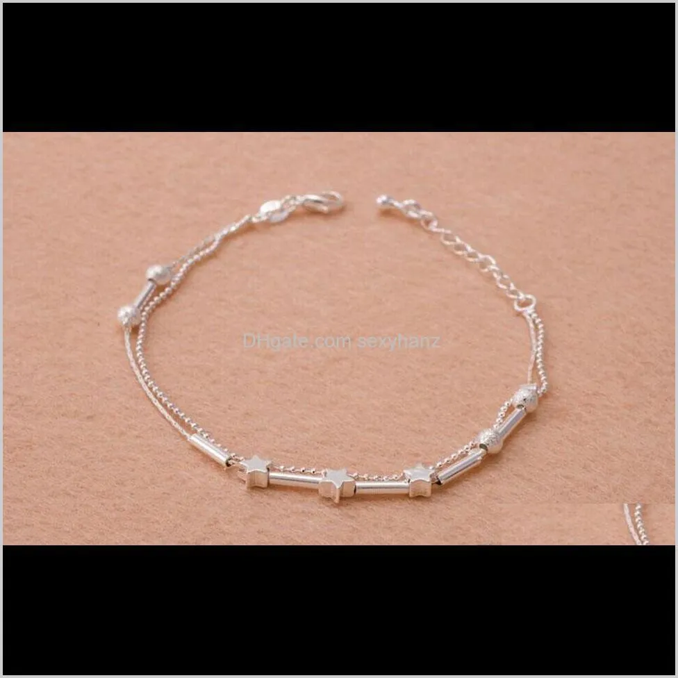 wholesale fashion women star ankle bracelet silver beads anklets little star ankle chain boot foot jewelry shipping