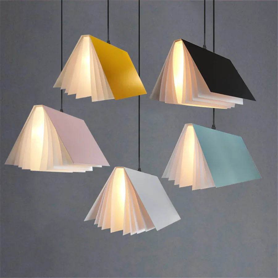 Modern Creative Book Pendant Light Nordic Iron Art LED Lamp