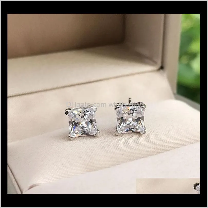 100% 925 sterling silver simple stud earrings for women sparking wedding engagement party bride fine jewelry wholesale