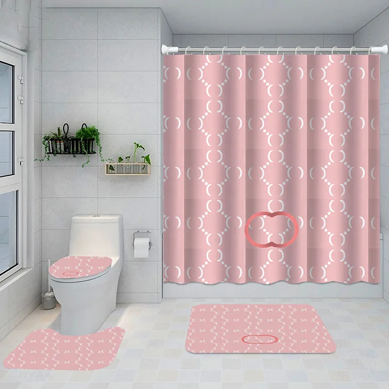 Klassisk skrivelse tryckt dusch gardiner designer print badrum gardin hem toalett täcke matta badmaterial