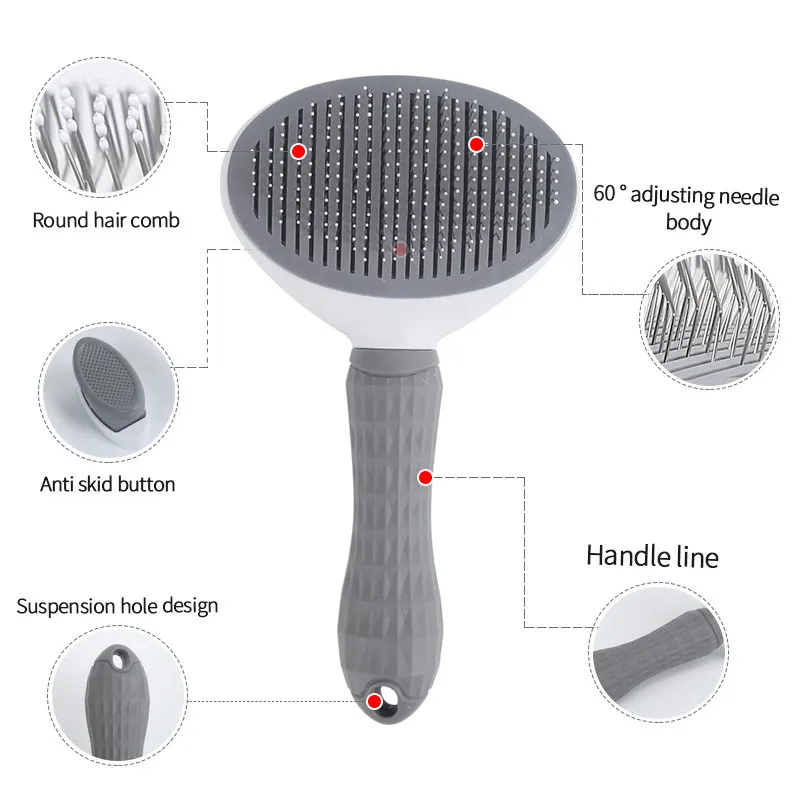 Pet Grooming Tool Round Shedding Hair Comb With Button Massage Photo Inspiration