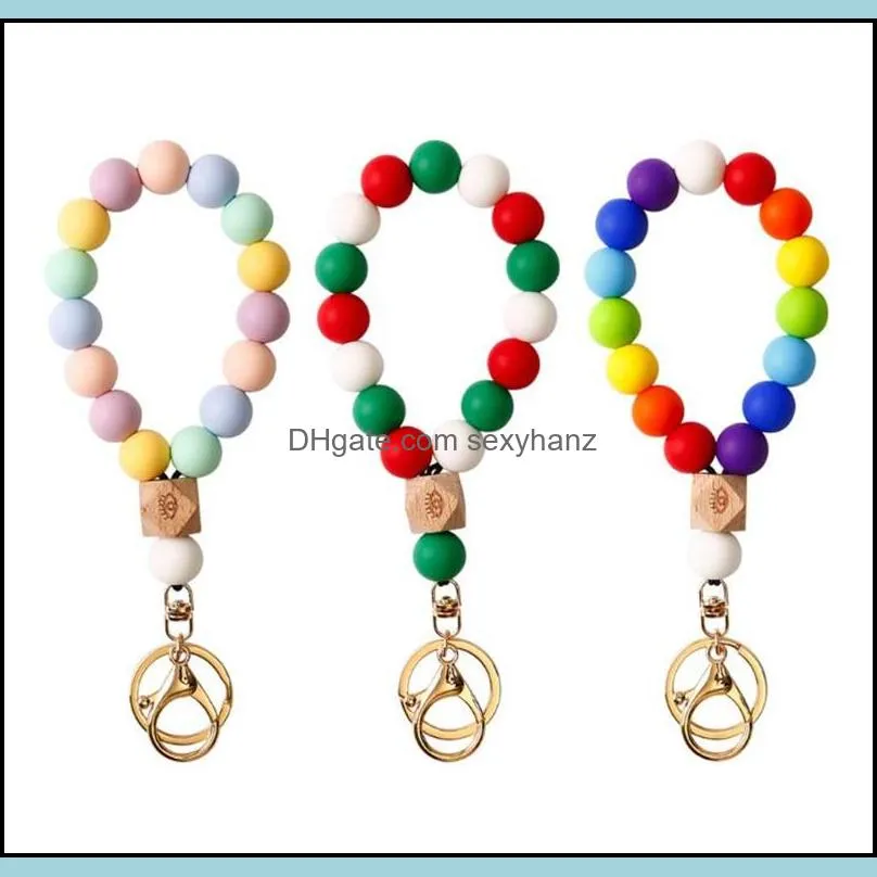 7 style Silicone Bead Bracelet Party Favor Beech Tassel Keychain Pendant Bracelets Ladies Jewelry Keychains GWA10355