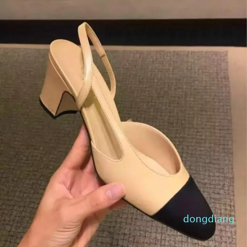 Sapatos da moda de salto alto couro genuíno aberto formal salto grosso sandálias slingbacks