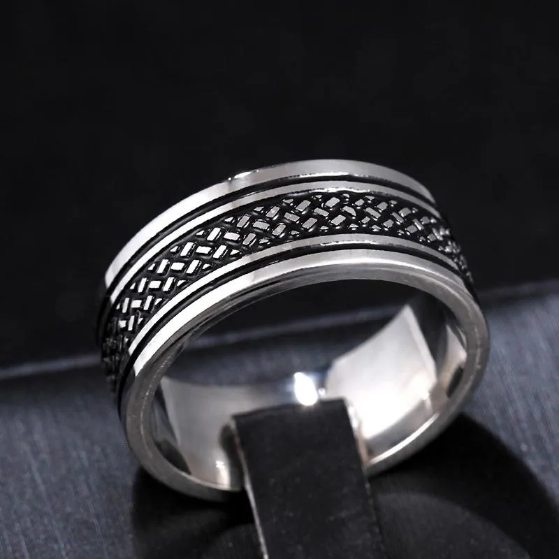 Cluster Rings 8mm 2021 Fashion Fish Scale Pattern Black Stainless Steel Men's Retro Wild Finger Band Biker Jewelry Gift
