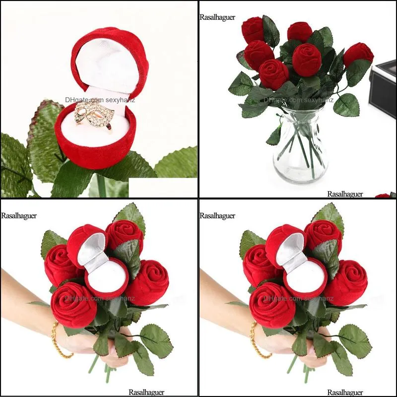 Jewelry Pouches, Bags Rose Shape Marriage Ring Box Storage Organizer Gift Packaging Present Holder Jewellery Display Earring Show