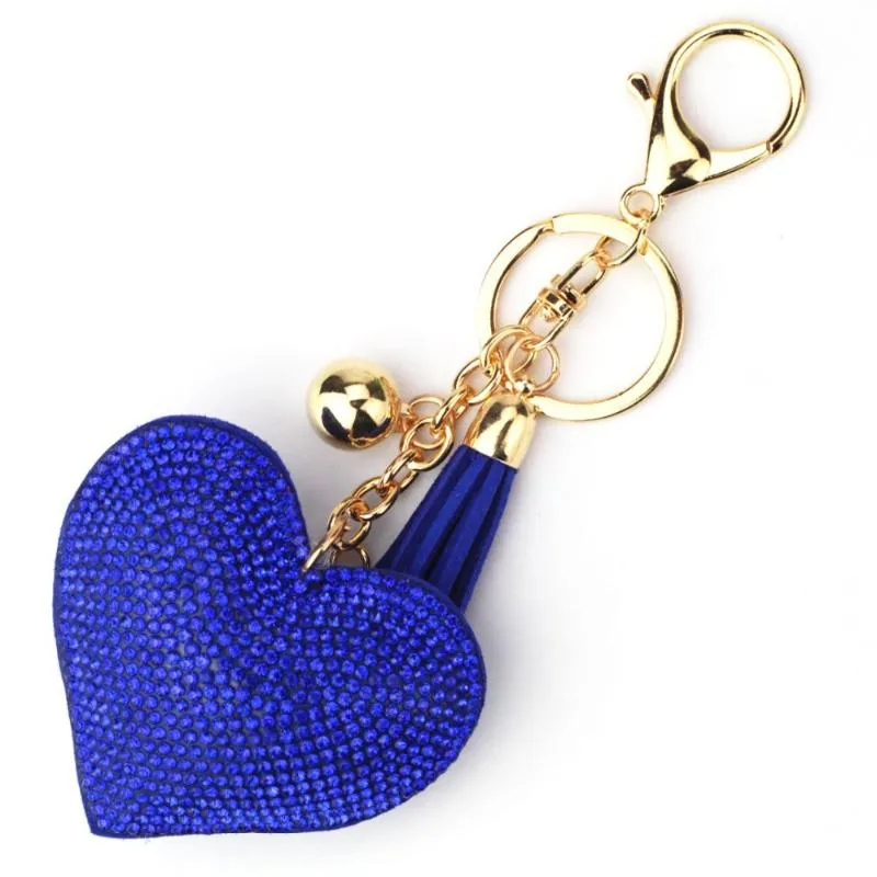 Keychains Fashion Car Play Full Crystal Rhinestone Heart Key Chain Bling Gold Keychain Bag Hanging Pendant Jewelry TZ01