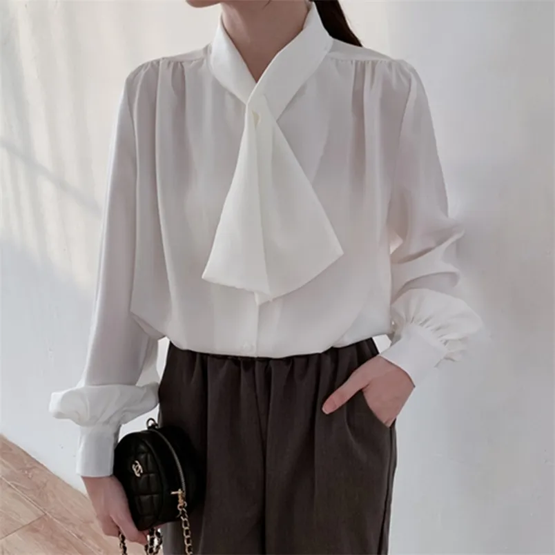 Autumn Korea Fashion Women Long Sleeve White Shirts All-matched Casual Cross Collar Loose Blouse Ladies Tops Blusas Mujer S425 210512