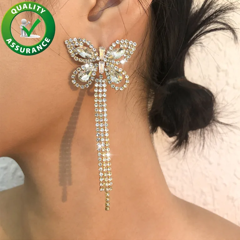 Brincos de moda coreano charme borboleta longa borla gota para mulheres brinco cristal férias pendientes jóias geladas fora acessórios de designer ouro