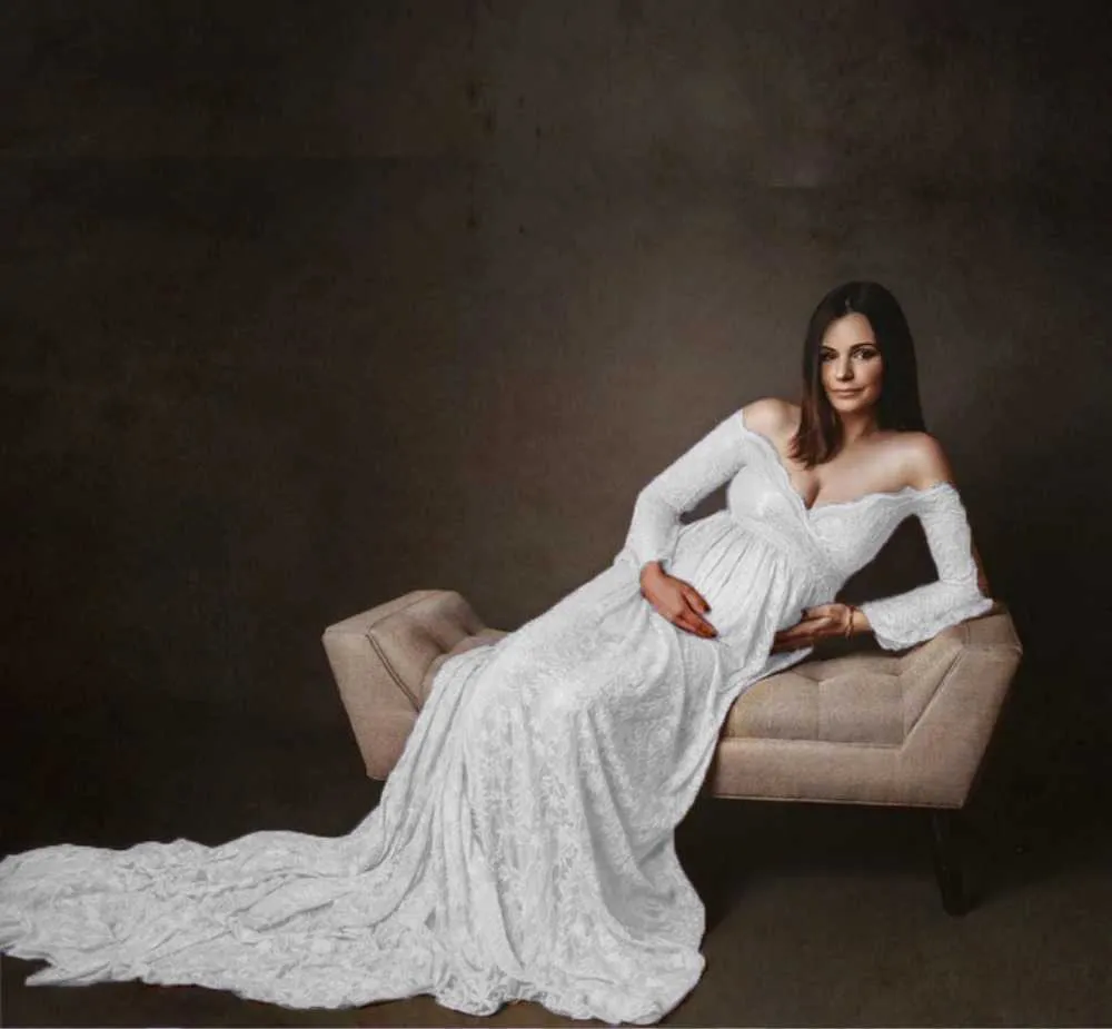 Long Maternity Dresses For Photo Shoot Sexy Lace Fancy Pregnancy Dresses Flare Sleeve Pregnant Women Maxi Gown Photography Props (4)