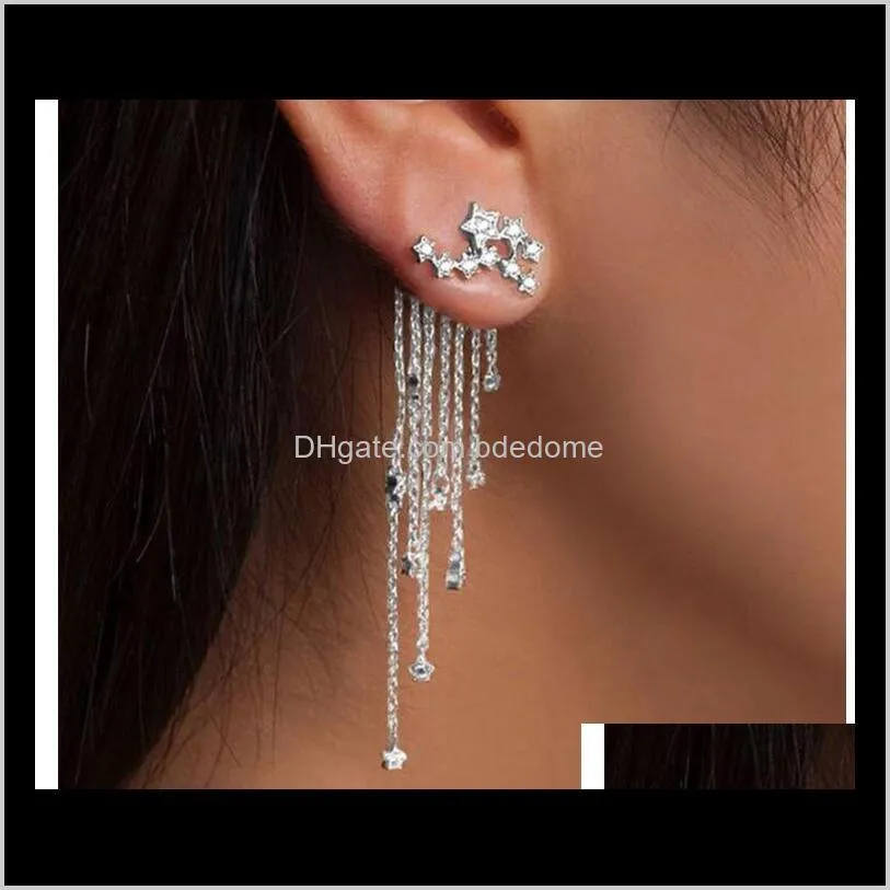 wholesale golden silver tassel fashion european and american earrings shining star tassel earrings shipping cute jewelry