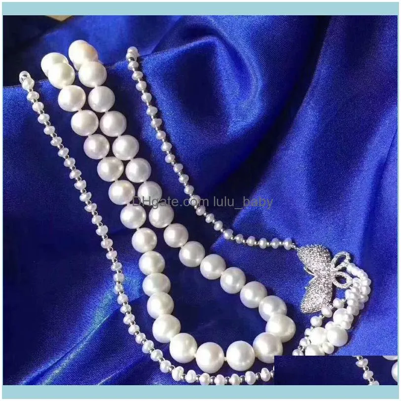 Chains Hand Knotted 2strands White Freshwater Pearl Necklace Sweater Chain Long 43-48cm Fashion Jewelry