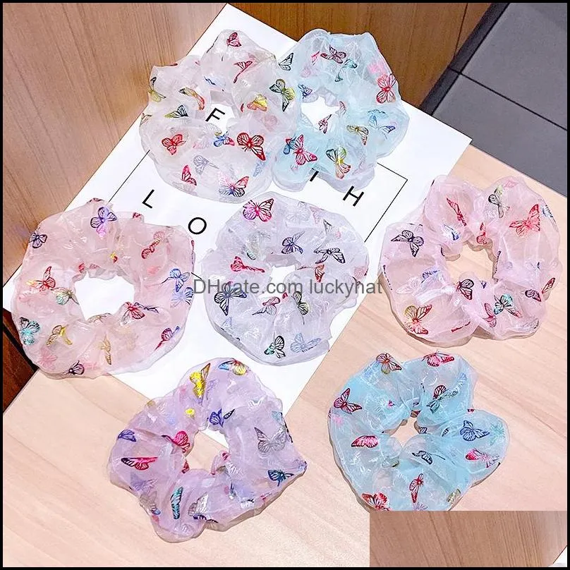 8 Color Girls Beautiful Print Butterfly Elastic Hair Bands Tie Ponytail Holder Rubber Band Scrunchies Women`s Hair Accessories