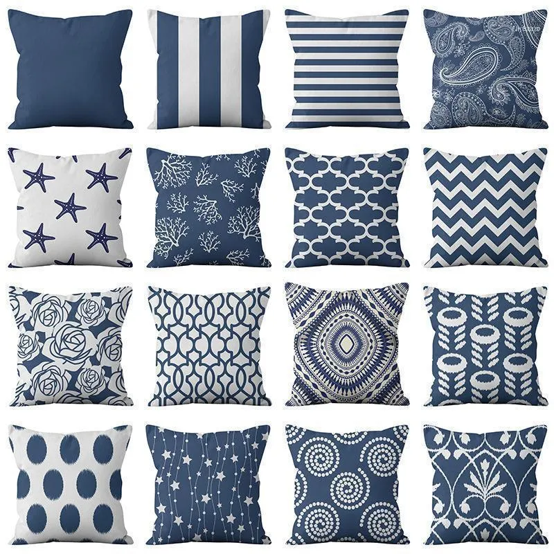 Almofada / travesseiro decorativo azul marinho de linho geométrico almofadas cobertura moderna moda nórdic sofá simples almofada decoração de sala de estar throw1