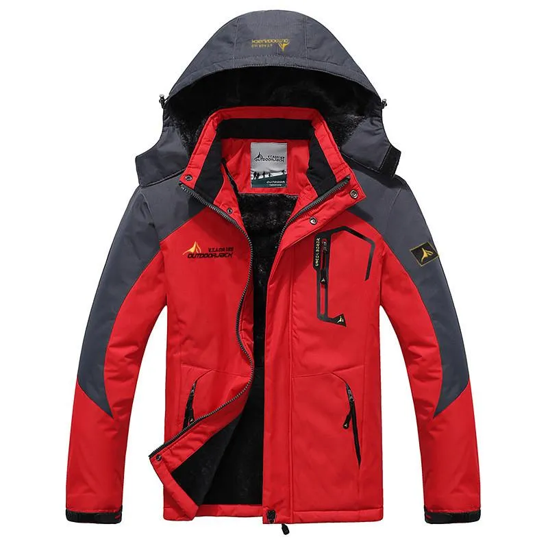 Herrenjacken, Skijacke, warmer Anzug, Thermo-Skifahren, Snowboarden, Winter-Außenmantel, Fleece, dicke Kapuze, winddicht, Größe, Sportbekleidung