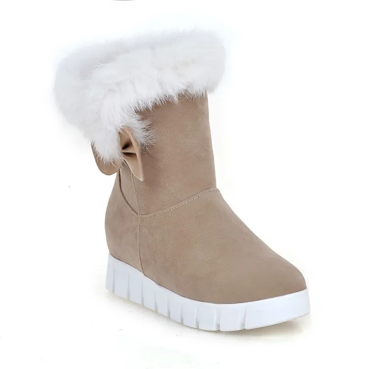 Botas de invierno para mujeres zapatos de tacón plano medio bote corto de invierno con animales de piel de piel gruesos dentro de las botas cálidas de media pantorrilla. XDX-082