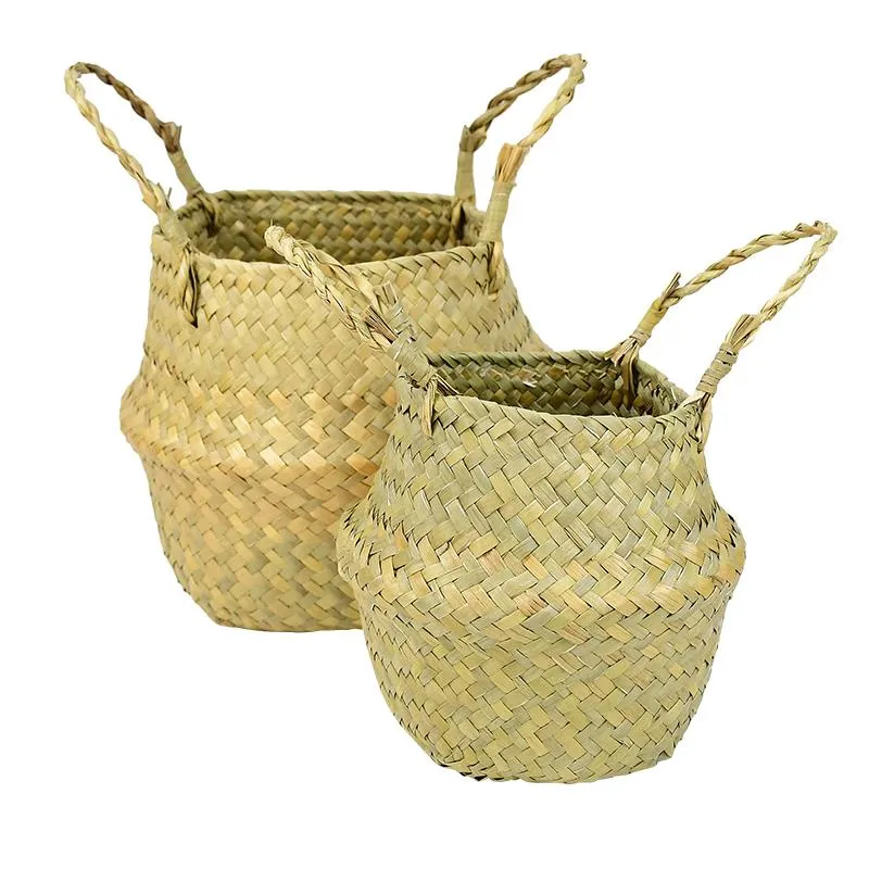 Opslagmanden Natuurlijk gras Wickerwork Bloemmand Huishoudige Waszakken Drink voor Home Garden Decor