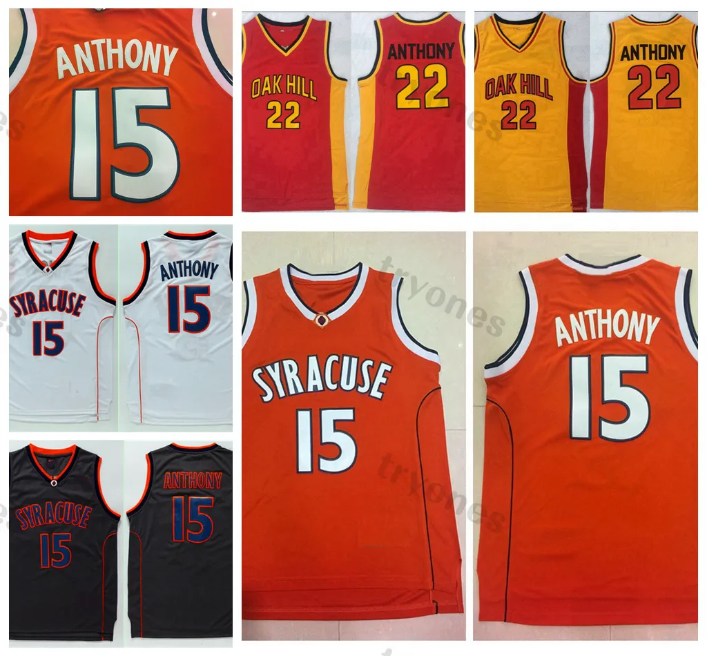 Męskie koszulki do koszykówki Syracuse Orange Camerlo Anthony College #15 czarne białe koszule University Stitched Oak Hill High School Jersey S-XXL