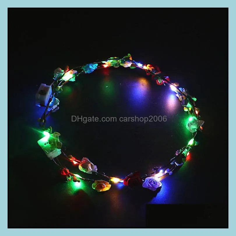 Flashing Flower Wreath Hair LED Light Wreathes Headwear Flower Glowing HeadbandWreath Hairband Luminescent Wreath Hairband Party