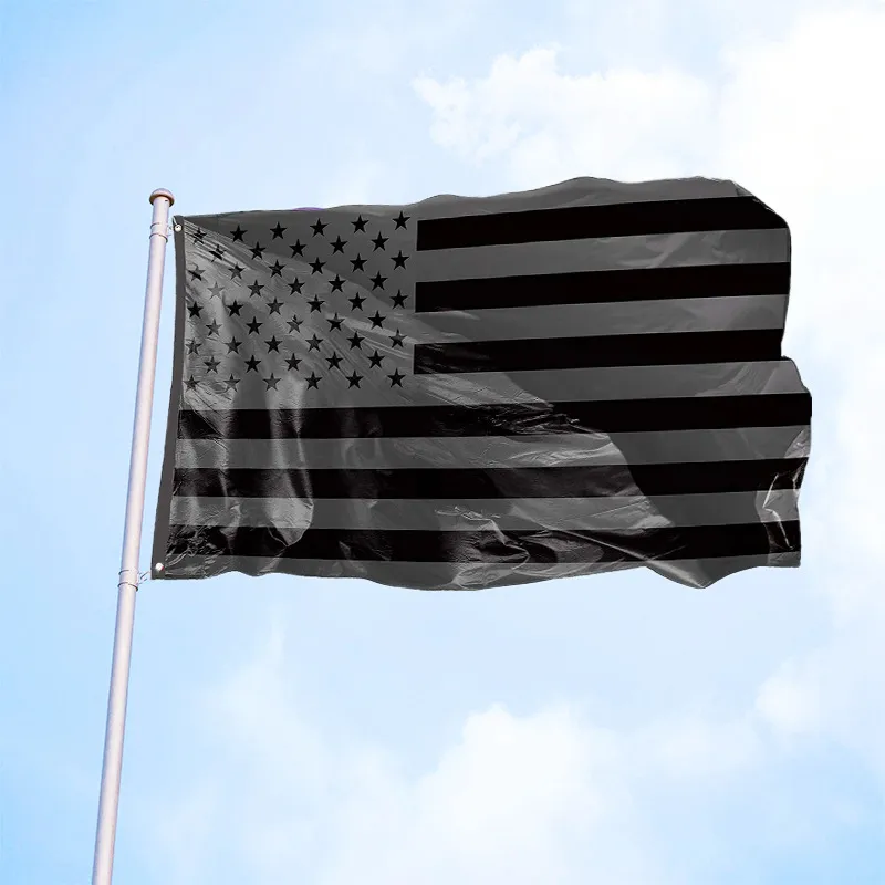 JY0715 All Black American Flags 3x5 Ft Polyester With 2 Metal