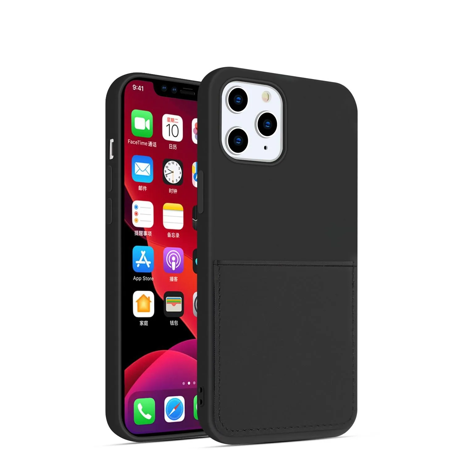 Silicone liquide adapté à l'étui de téléphone portable, antichoc pour iPhone 12 mini 11 Pro x xr xs Max SE 6 7 8 Plus étui de téléphone portefeuille avec porte-carte de crédit