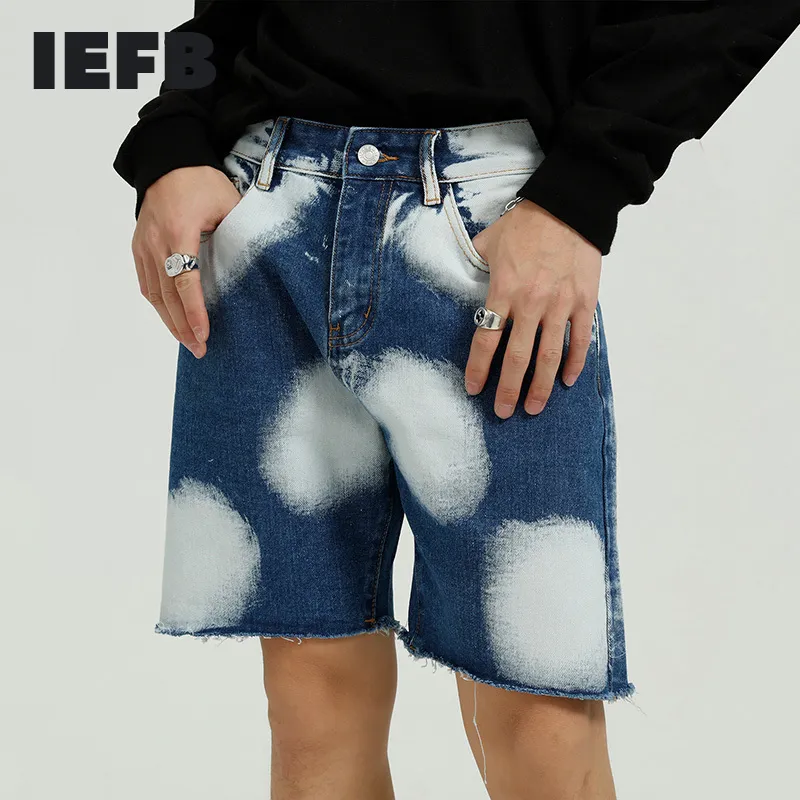 IEFB MEN | Summer Coréen Mode Lâche Cravate Dye Graffiti Denim Shorts Cause Street High Street Raw Fonds 9Y5798 210524