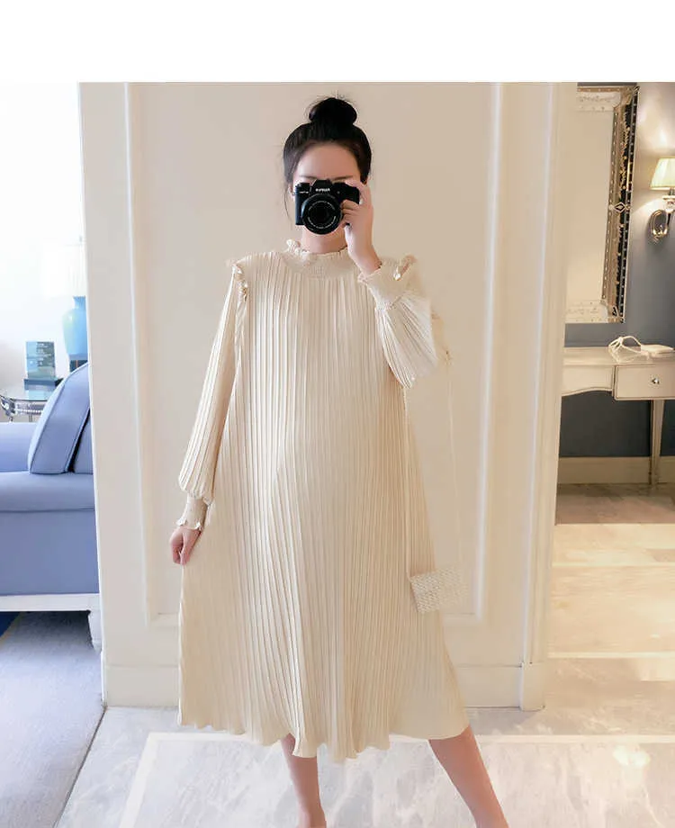 New Spring Maternity Dresses Fashion Chiffon Pleated Long Pregnancy Dress 2020 Casual Loose Maternity Clothes For Pregnant Women (7)