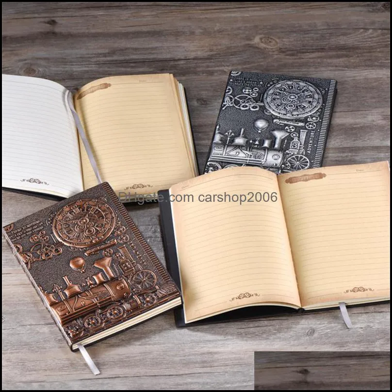 Retro Notebook Writing Journal Embossed Train Travel Daily Notepad Hardcover Diary Exquisite Book Gift A5 Lined KDJK2104