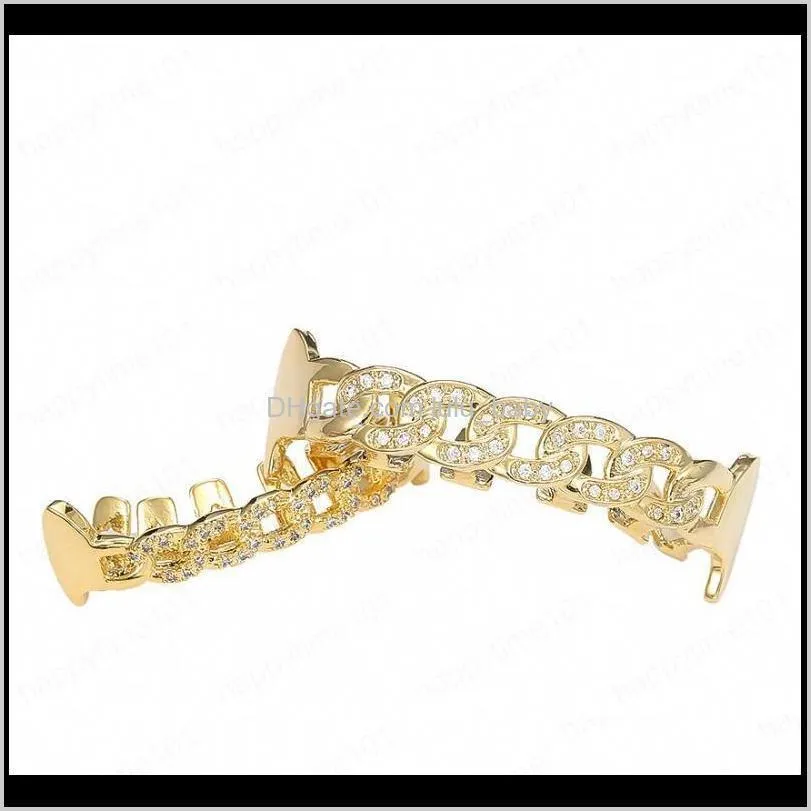 18k gold plated new open face hollow top & bottom cuban link teeth grills