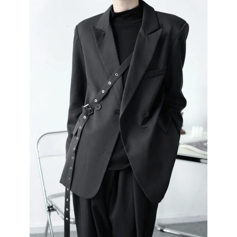 IEFB / Abbigliamento da uomo in primavera Uomo Asimmetrico Asimmetrico Niche Suit Cappotto Modo Personaggio Design Mid Language Blazer a pulsante singolo 210524