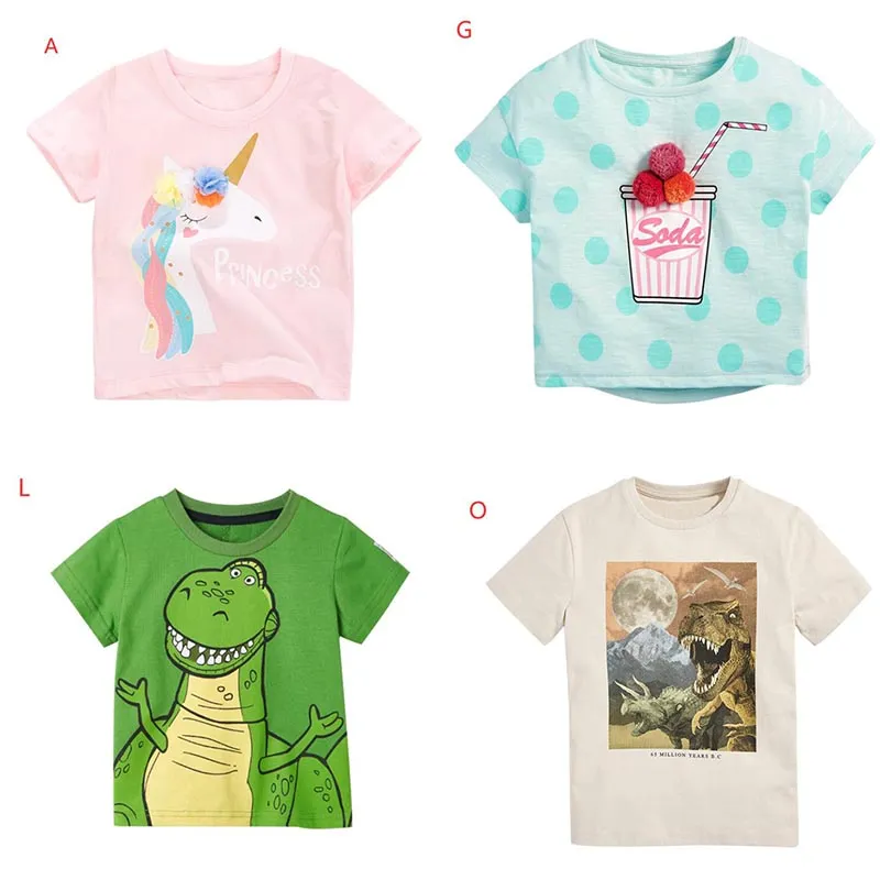 2021 Summer Baby Kids Clothing T-shirt 100% Cotton Short Sleeve Dinosaur print Flowers Girl Boy Top
