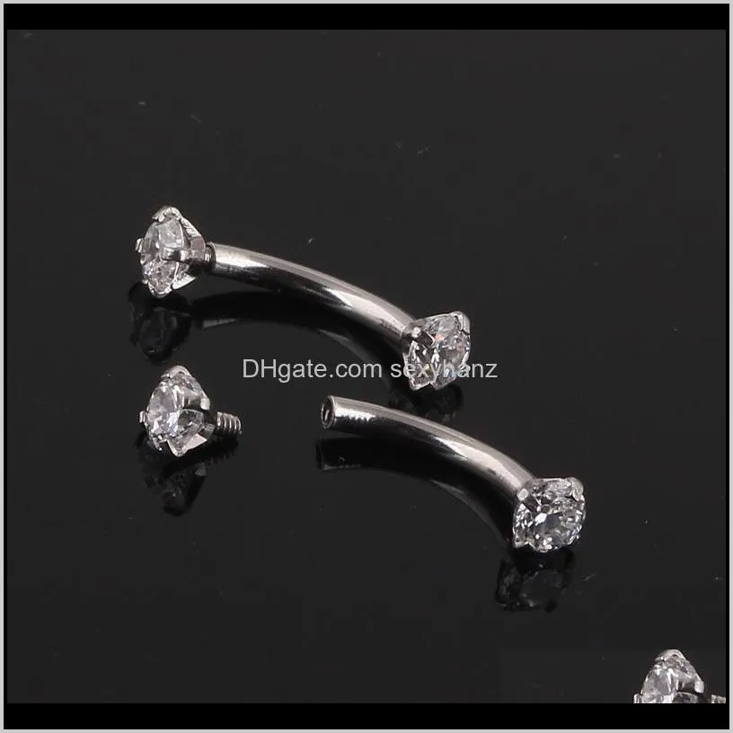 tragus earring internally thread cubic zircon stainless steel curved barbell piercing eyebrow ring body jewelry