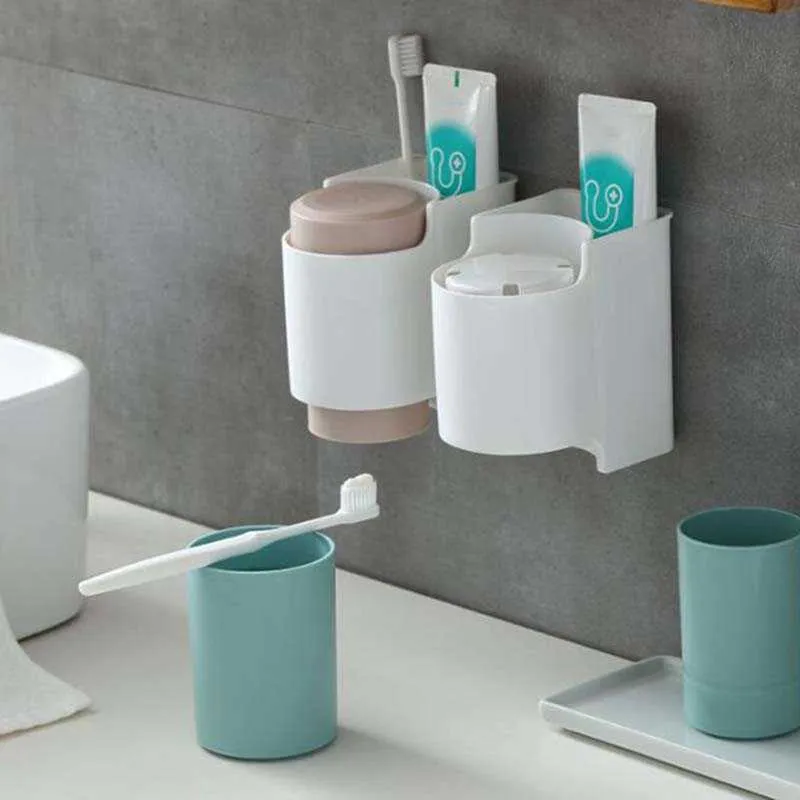 Portaspazzolino Portaoggetti Doppio Set Lavaggio Organizzazione Toilette Accessori Bagno 210709