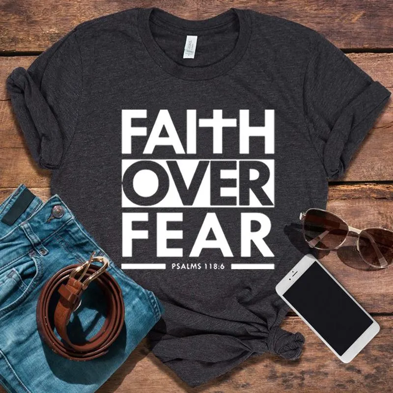 Damen T-Shirt Glaube über Angst Bibel Schrift Christliches T-Shirt Harajuku Kleidung Jesus T-Shirt Frauen Plus Size Tops Ästhetisch L