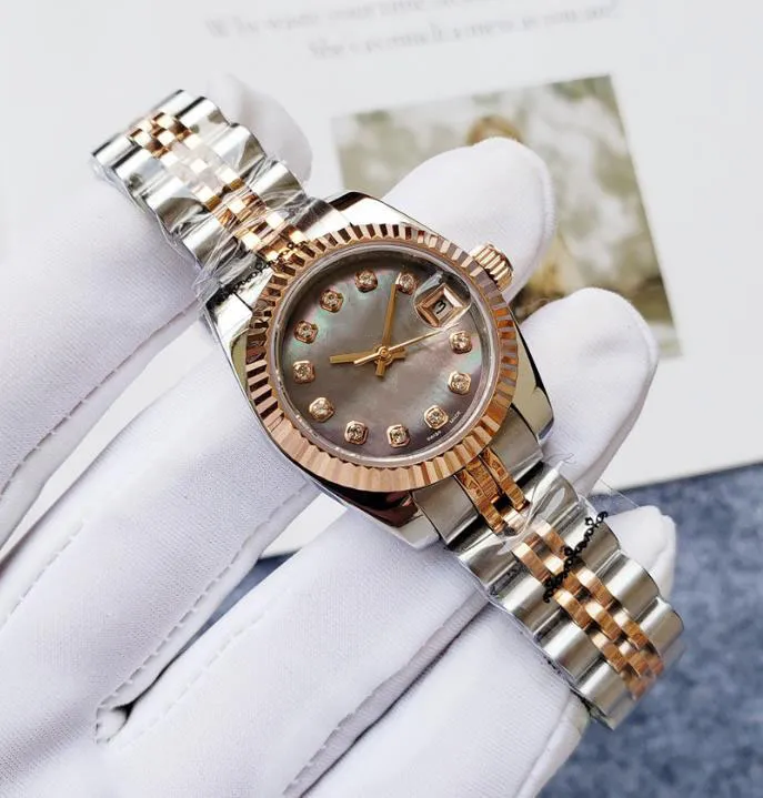 26MM Women's Watches Rose Gold Automatic Mechanical Crescent Bezel Stainless Steel Wristband Fashion Girl Watch Gift