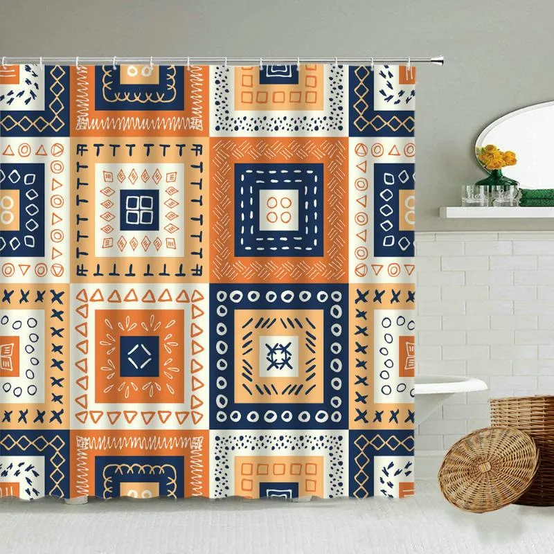 Douchegordijnen Boheemian Tribal Naadloos patroon Gordijn Etnische stijl Badkamer Wanddecoratie Waterdichte polyester Partitiescherm Set