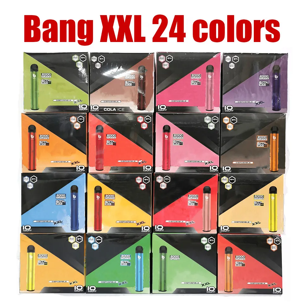 24 Renkler Bang XXL Tek Kullanımlık E Sigara Vape Kalem Kiti Artı XL Akış 2000Puffs 6 ml Kapasiteli Pil Buharlaştırıcı Hızlı Gemi Stokta