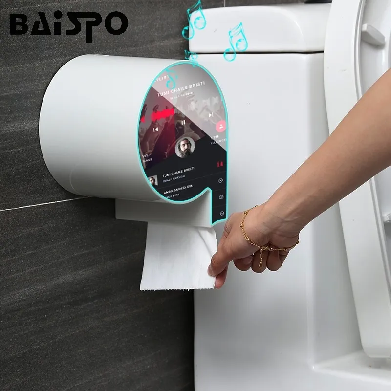 BAISPO Wall-mounted Toilet Paper Holder Waterproof Hygienic Paper Dispenser For Bathroom Home Storage Box Bathroom Accessories 210401