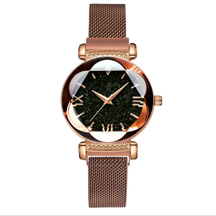 Mulilai Brand Starry Sky Luminous Quartz Women Watch The Magnetic Mesh Band Flower Dial Casual Style Trendy Ladies Watch