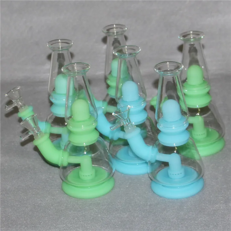 Glow in the dark silicone water bongs hookah tobacco smoking Pipe Glass Bong dab rig Shisha Hookahs oil rigs