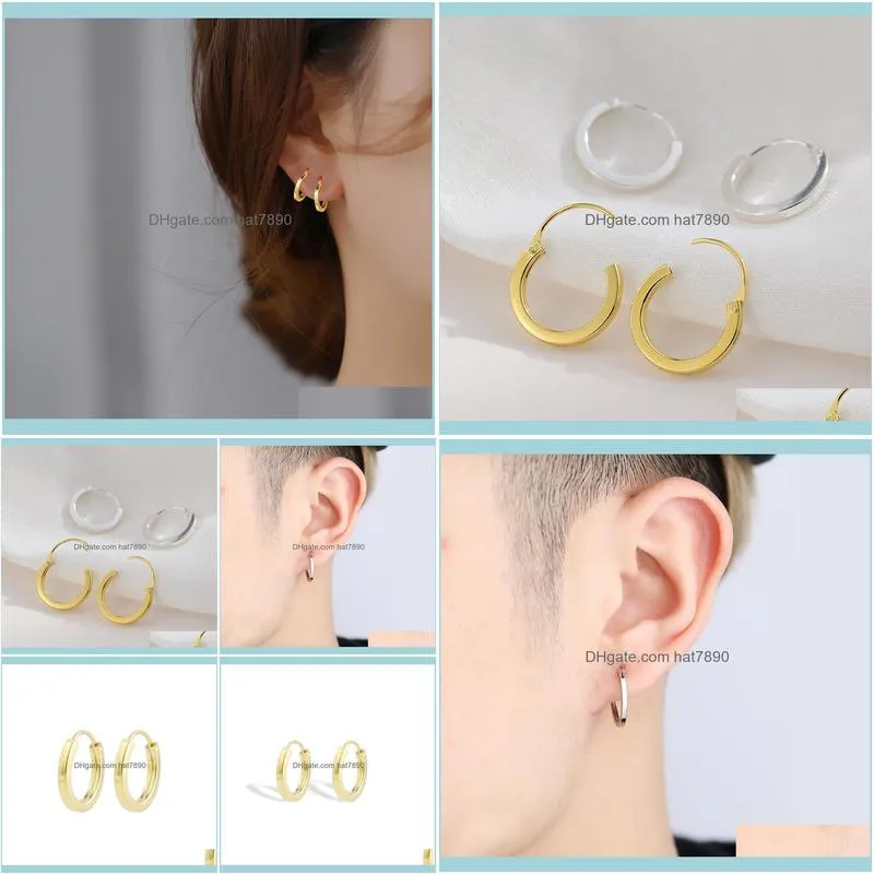 Shishang S925 silver fashion trendsetter smooth square tube ear buckle men`s and women`s jewelry Korean Fashion Earrings