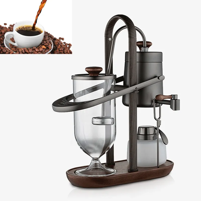 Pentola a sifone Caffettiera belga Pentola sottovuoto Sifone in rame e vetro Goccia sifone Bilanciamento gocce d'acqua Erogazione manuale del caffè