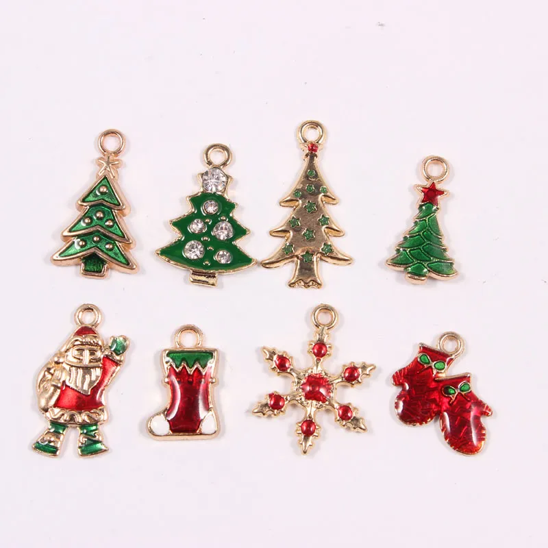 Mix Emaille Golden Floating Christmas Dangle Charms Anhänger für DIY Schmuck Zubehör ArmbandArmreifen 16St