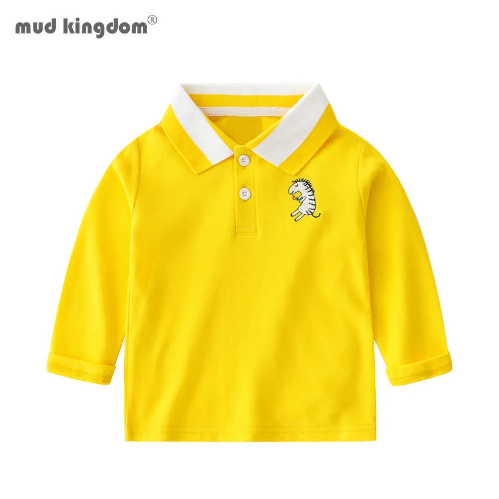 Mudkingdom Boys Polo Gömlek Sevimli Karikatür Nakış Uzun Kollu Rahat Giysiler 210615