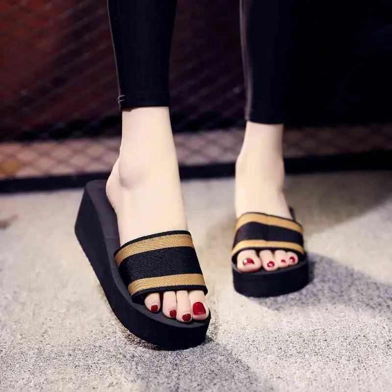 Fashion Leopard Grain Thick Soles Women Slipper Style Wedges Beach Lady Sanders 2021new Woman Shoes Y1120 From 9 11 DHgate