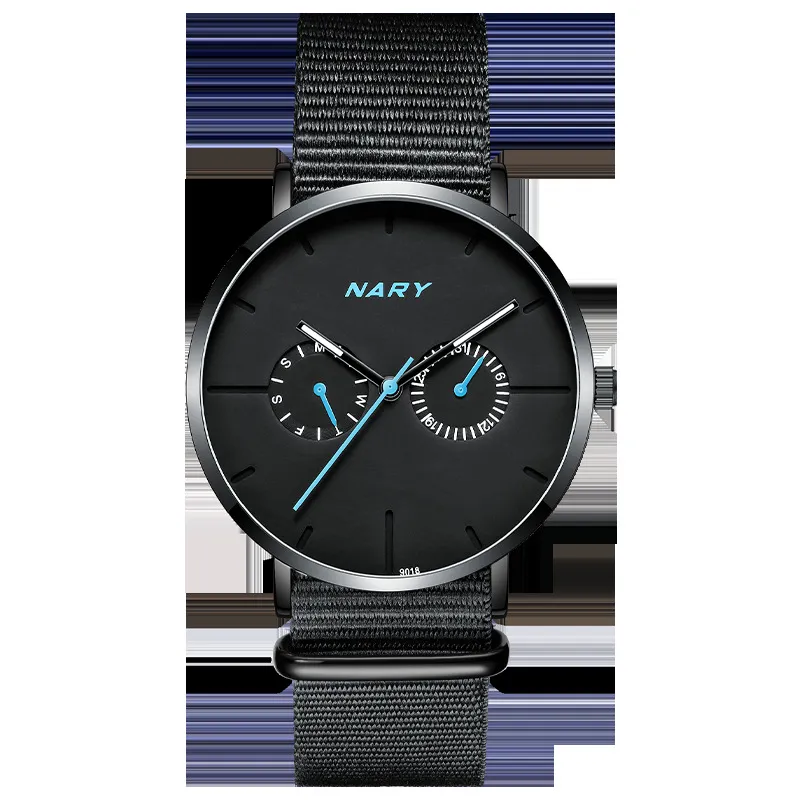 montres pour hommes montre de luxe 2021 NARY Simple or argent avec ceinture noire en acier à mailles noires Hommes Mesh Montre militaire 30m Montre-bracelet étanche Quartz Mince Sport Homme