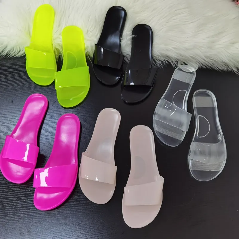 20 PCS DHL mulheres chinelos de geléia tamanho grande PU dedo do pé redondo chinelo com parte superior baixa e salto plano 5 cores