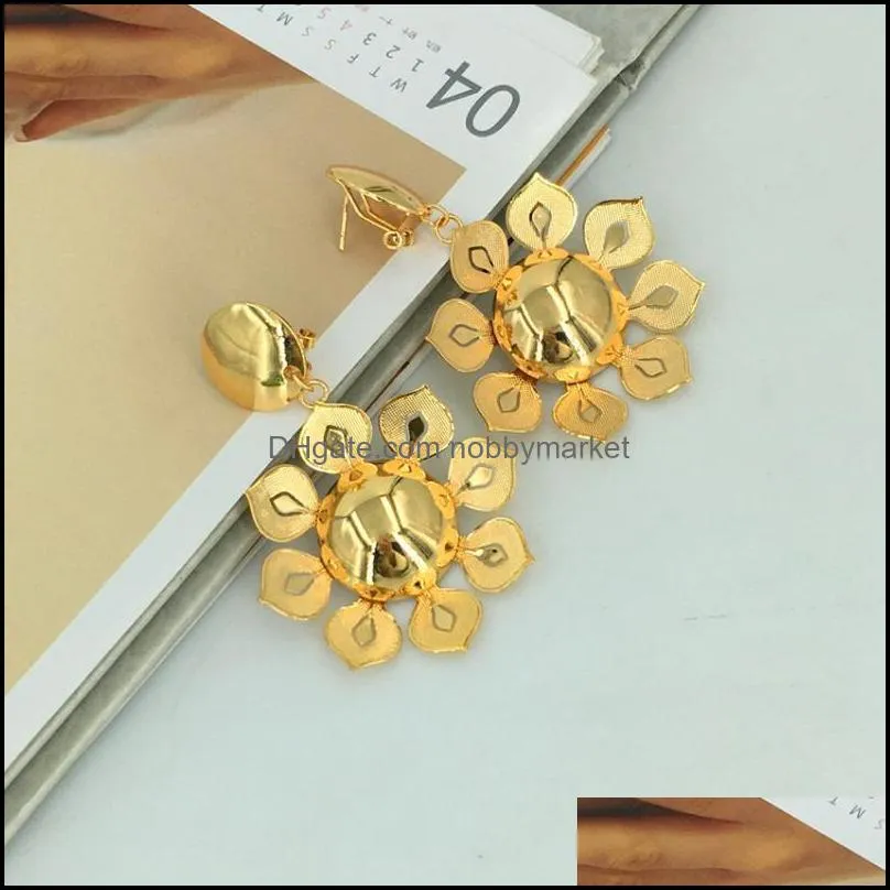 Earrings & Necklace Mejewelry Fashion Dubai Goldplated Jewelry Set For Women Big Flower Sets Engagement Party FHK12175