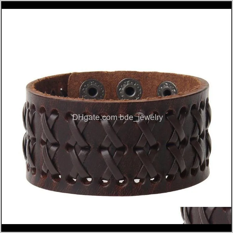 punk wide men`s brown leather rock bracelet adjustable wristband bracelet